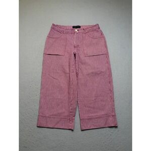 Lee Riveted Crop‎ Pants Womens 8P Red White Hickory Stripe Vintage 90s Wide Leg